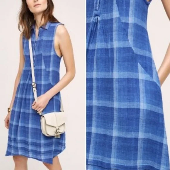 Anthro Isabella Sinclair Plaid Shirtdress Gauze Pockets - Picture 2 of 5